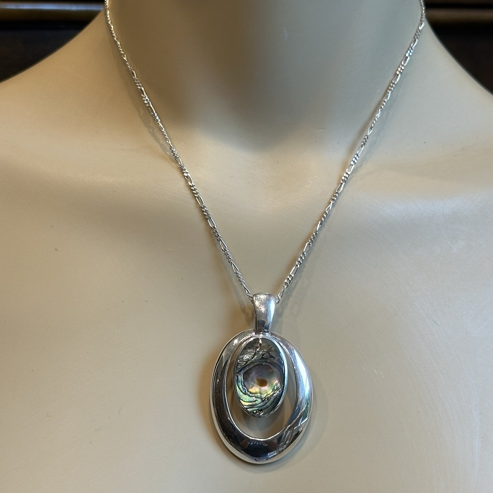 Collins Fine Jewelry CFG Pendant Necklace 16 Inch Abalone 925 Sterling 11.4g - Picture 2 of 12